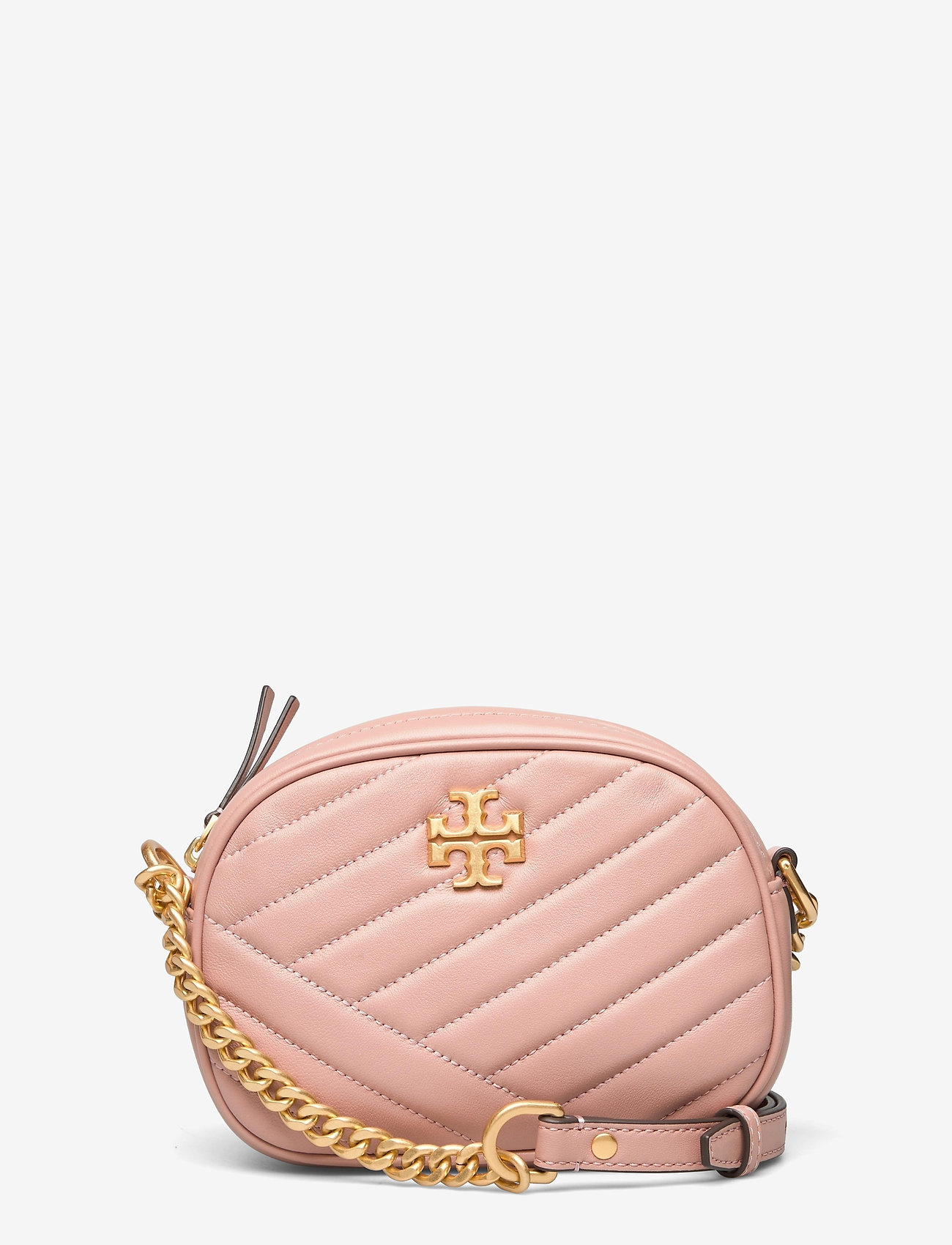 KIRA CHEVRON SMALL CAMERA BAG - PINK MOON / ROLLED BRASS