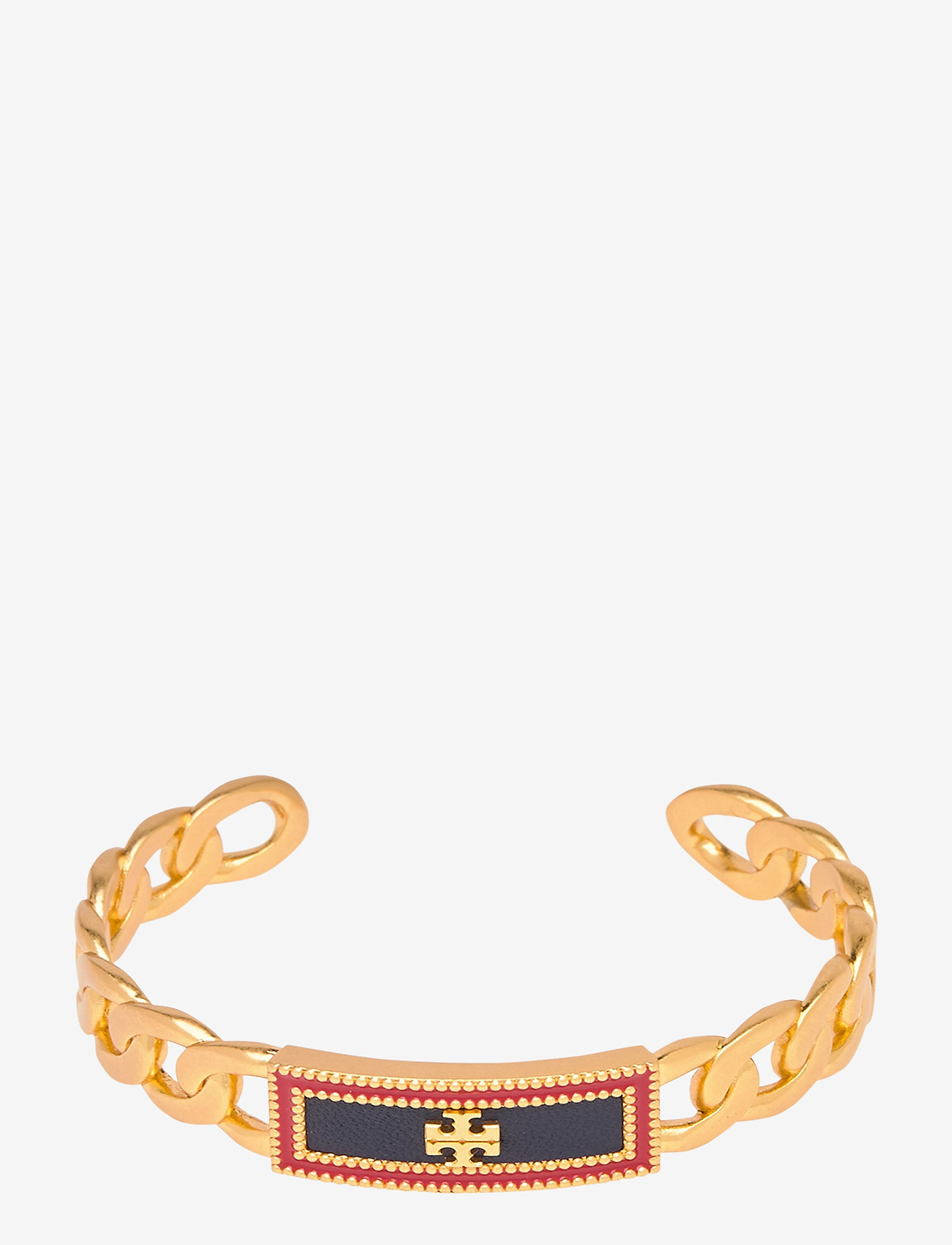 Tory Burch - MILGRAIN LOGO LEATHER CUFF - rolled brass / royal navy / redstone - 0