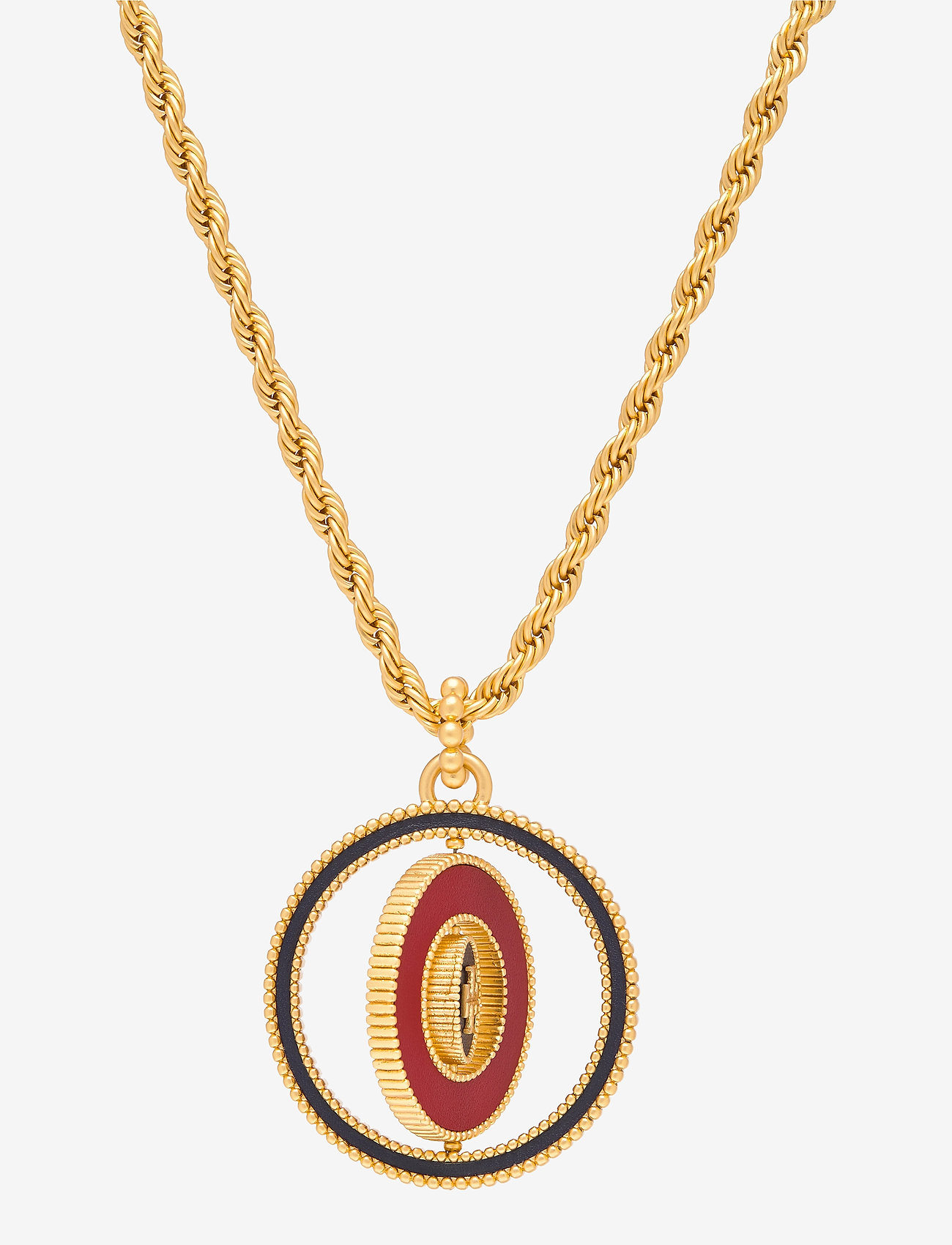 Tory Burch - MILGRAIN LOGO SPINNER NECKLACE - rolled brass / royal navy / redstone - 1