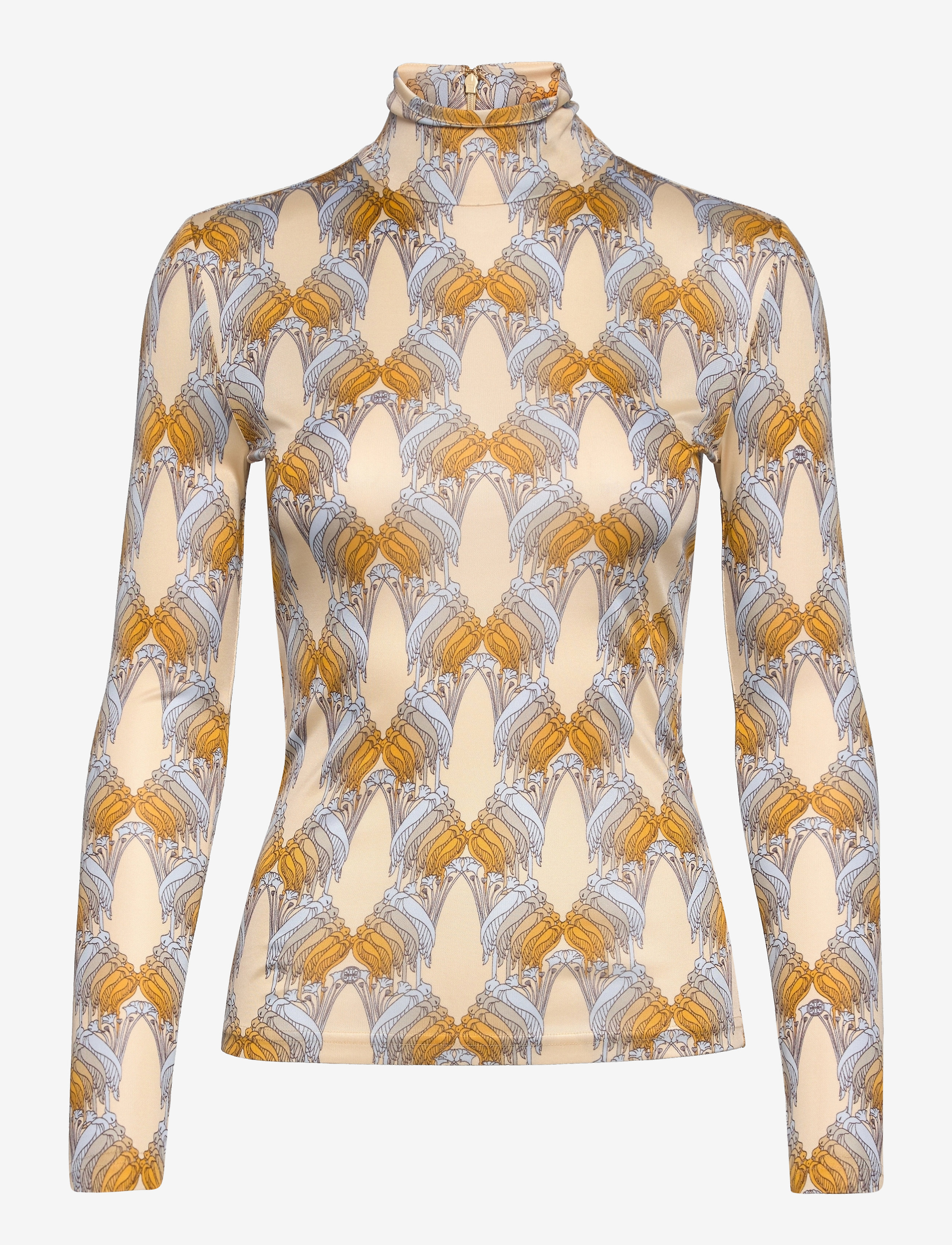 Tory Burch - SILK JERSEY TURTLENECK - sand deco crane geo - 0