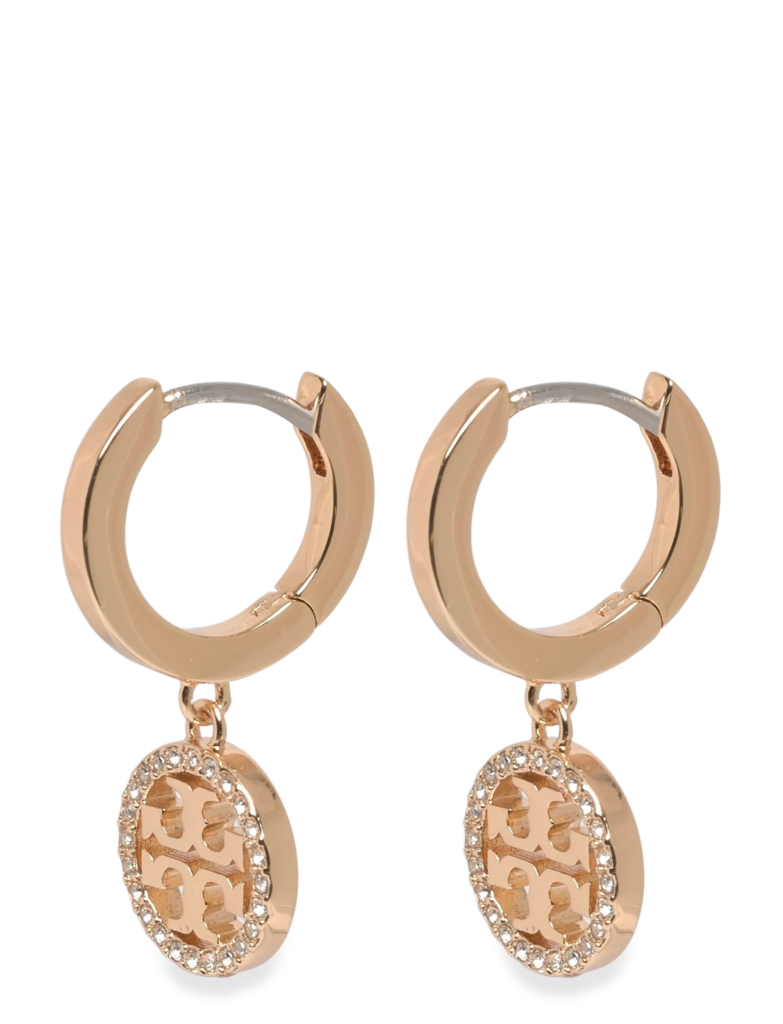 Tory Burch Icon Pavé Huggie Hoop Earrings, Kvinder, Pavé Huggie Creoler, Guld, Str: ONE SIZE