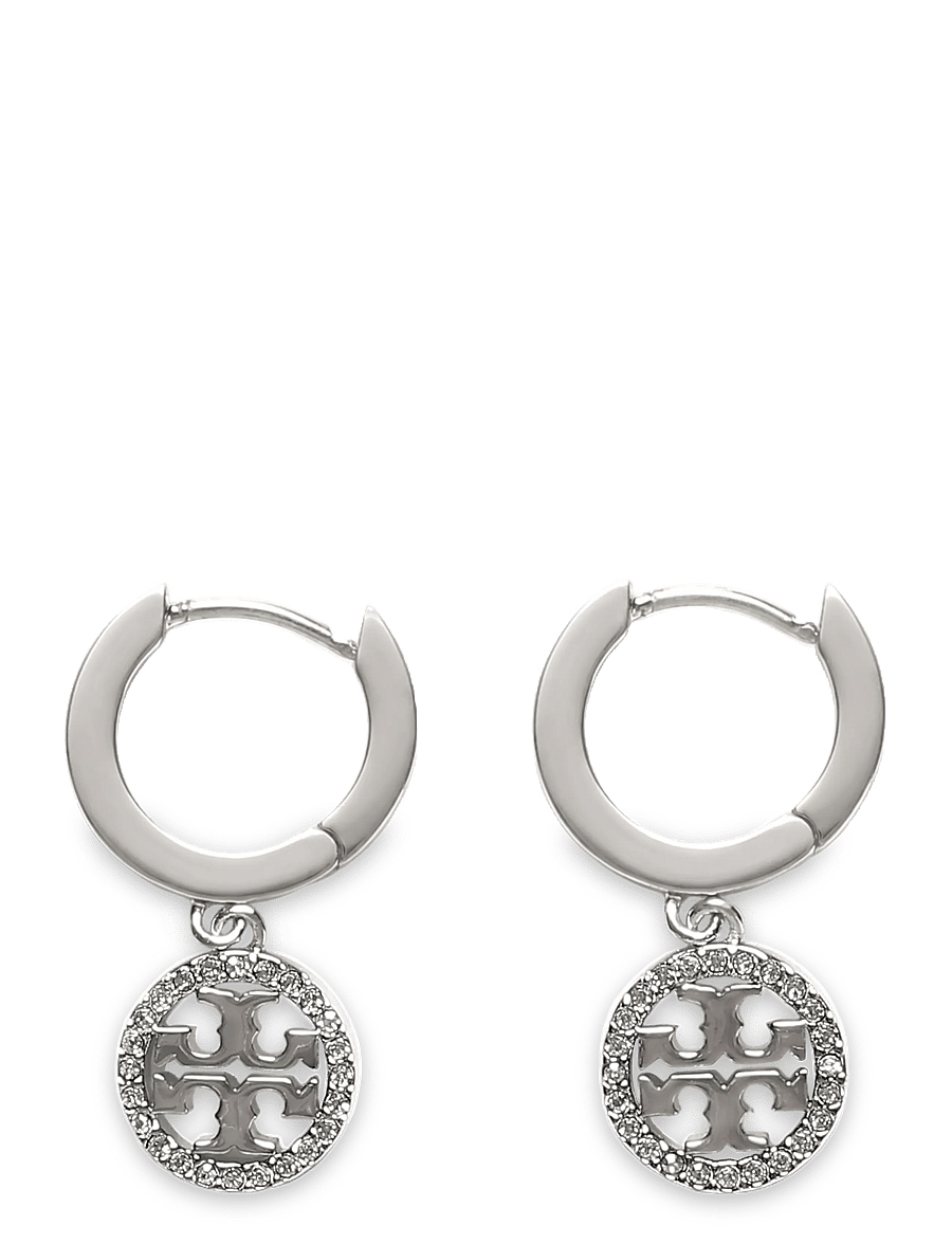 Tory Burch - Icon Pavé Huggie Hoop Earrings - hoops - tory silver / crystal - 0