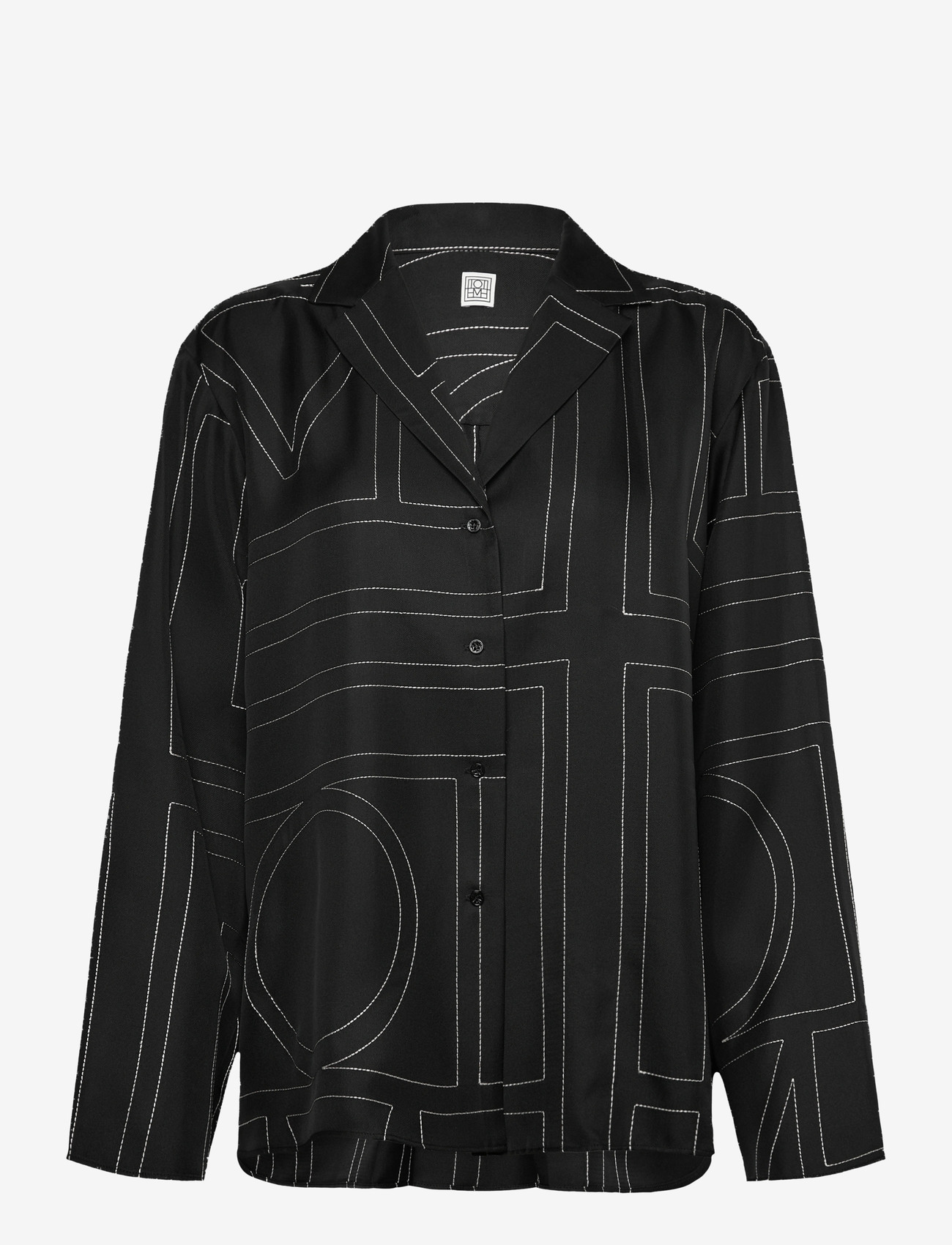 TOTEME - Silk Monogram Pajama Shirt - long-sleeved shirts - black - 1