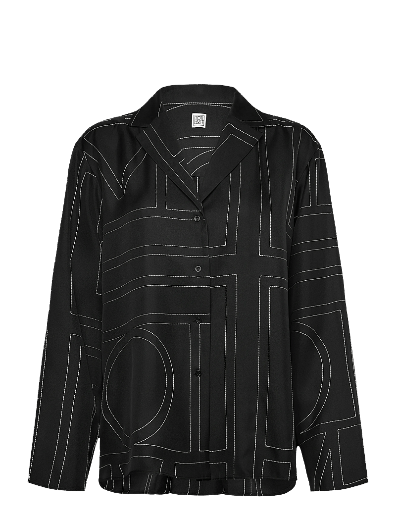 TOTEME - Silk Monogram Pajama Shirt - overhemden met lange mouwen - black - 1