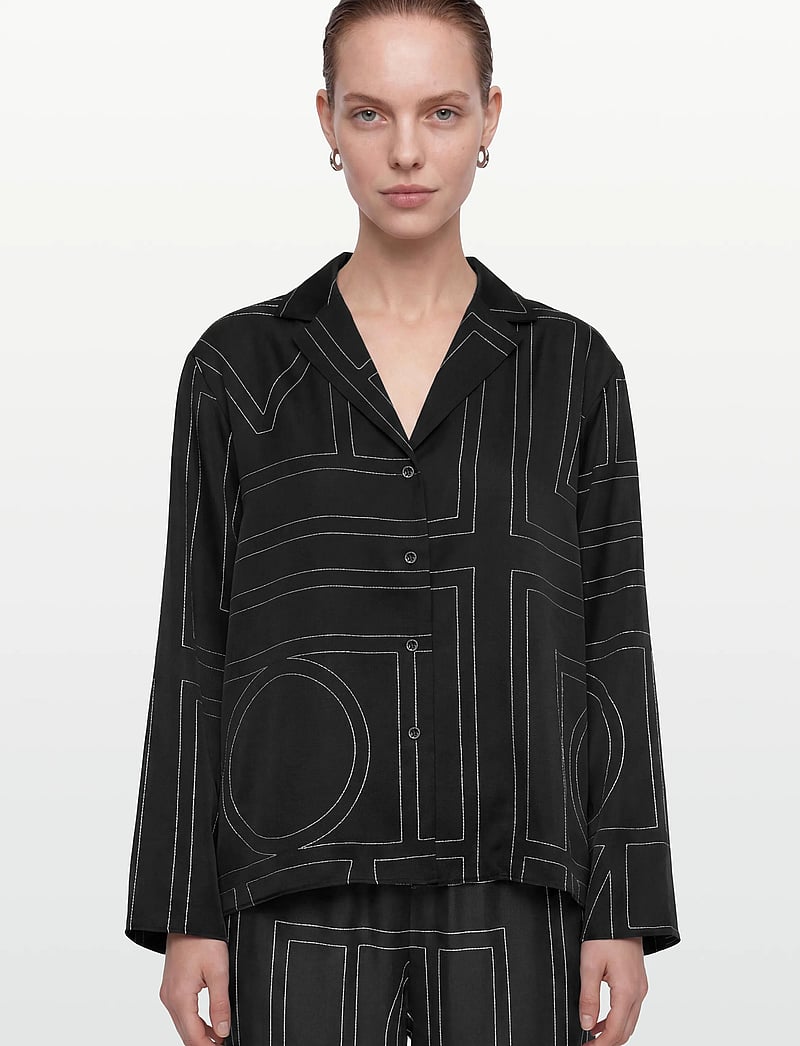 TOTEME - Silk Monogram Pajama Shirt - overhemden met lange mouwen - black - 3