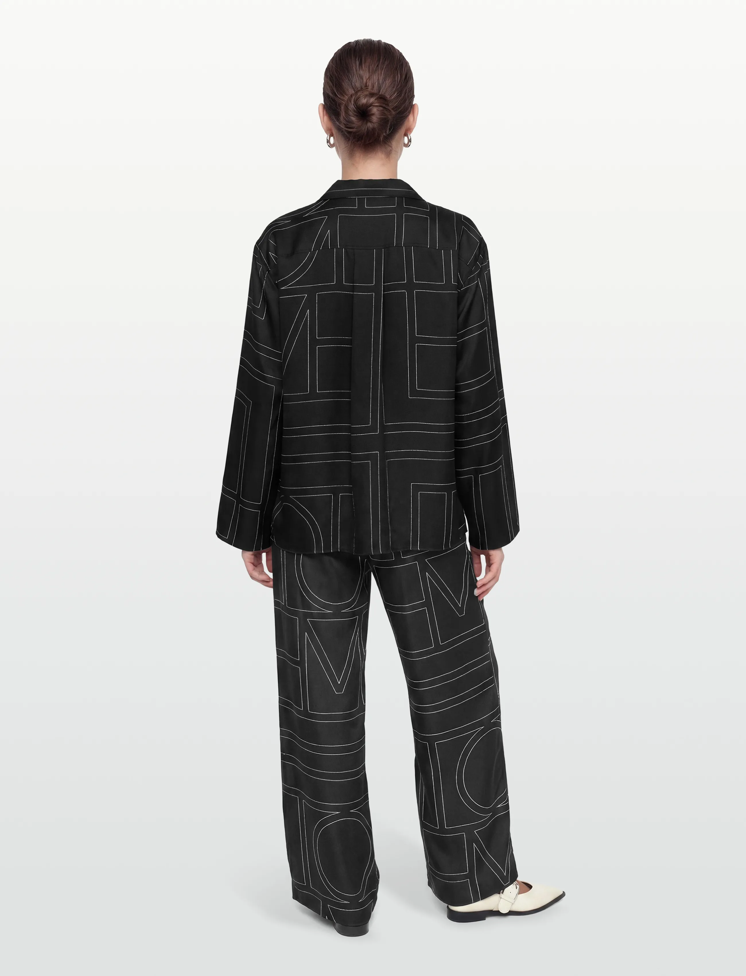TOTEME - Silk Monogram Pajama Shirt - long-sleeved shirts - black - 4
