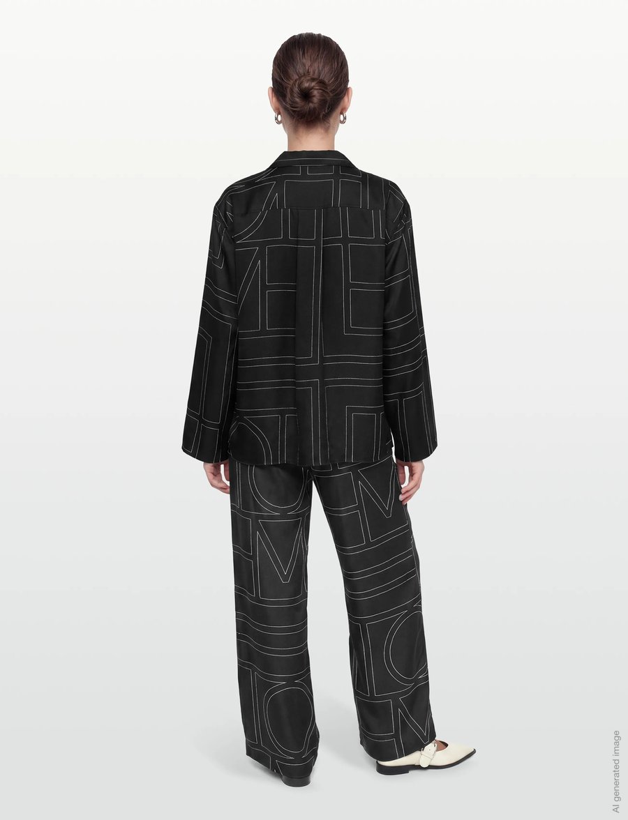 TOTEME - MONOGRAM SILK PJ TOP - overhemden met lange mouwen - black - 4