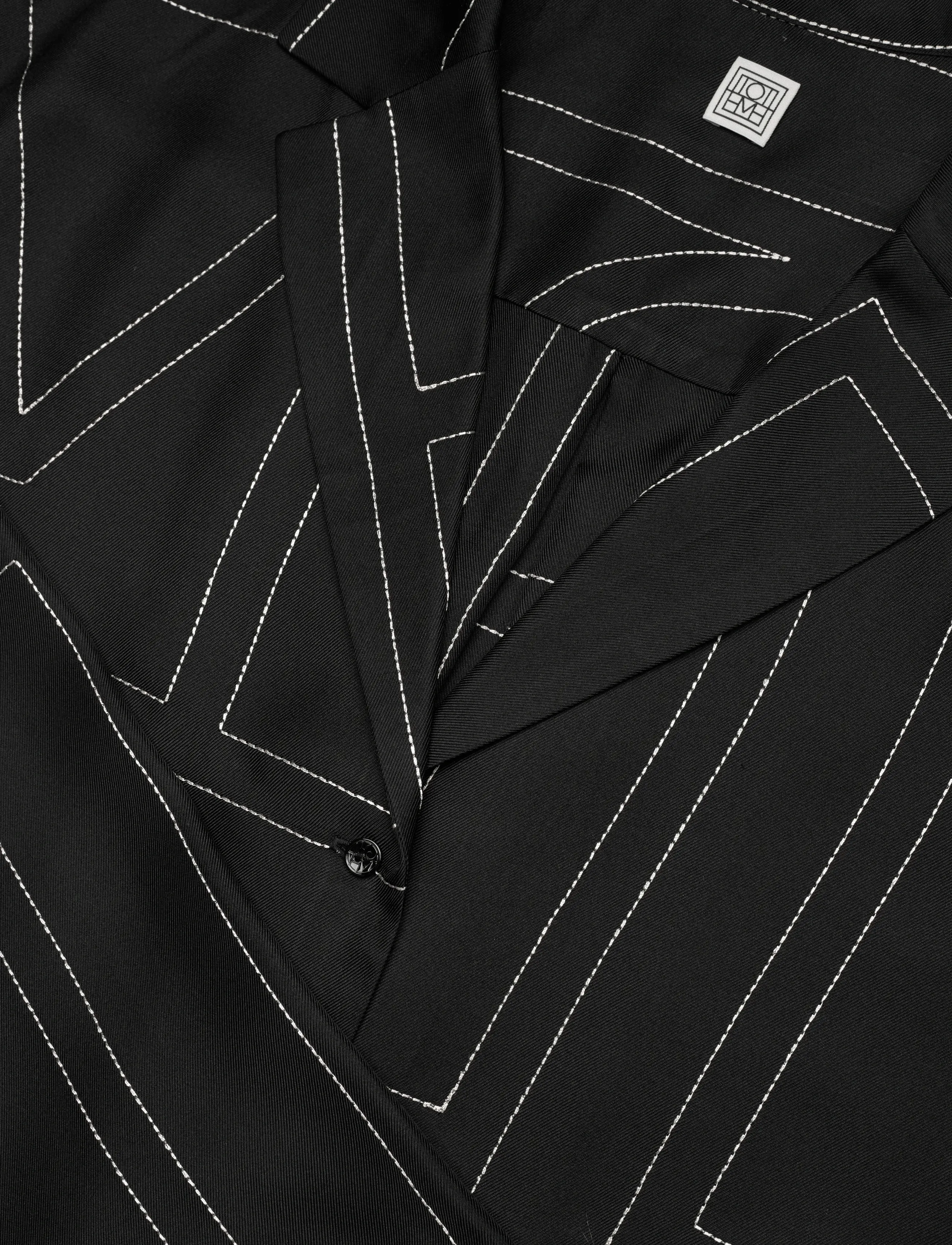 TOTEME - Silk Monogram Pajama Shirt - long-sleeved shirts - black - 5