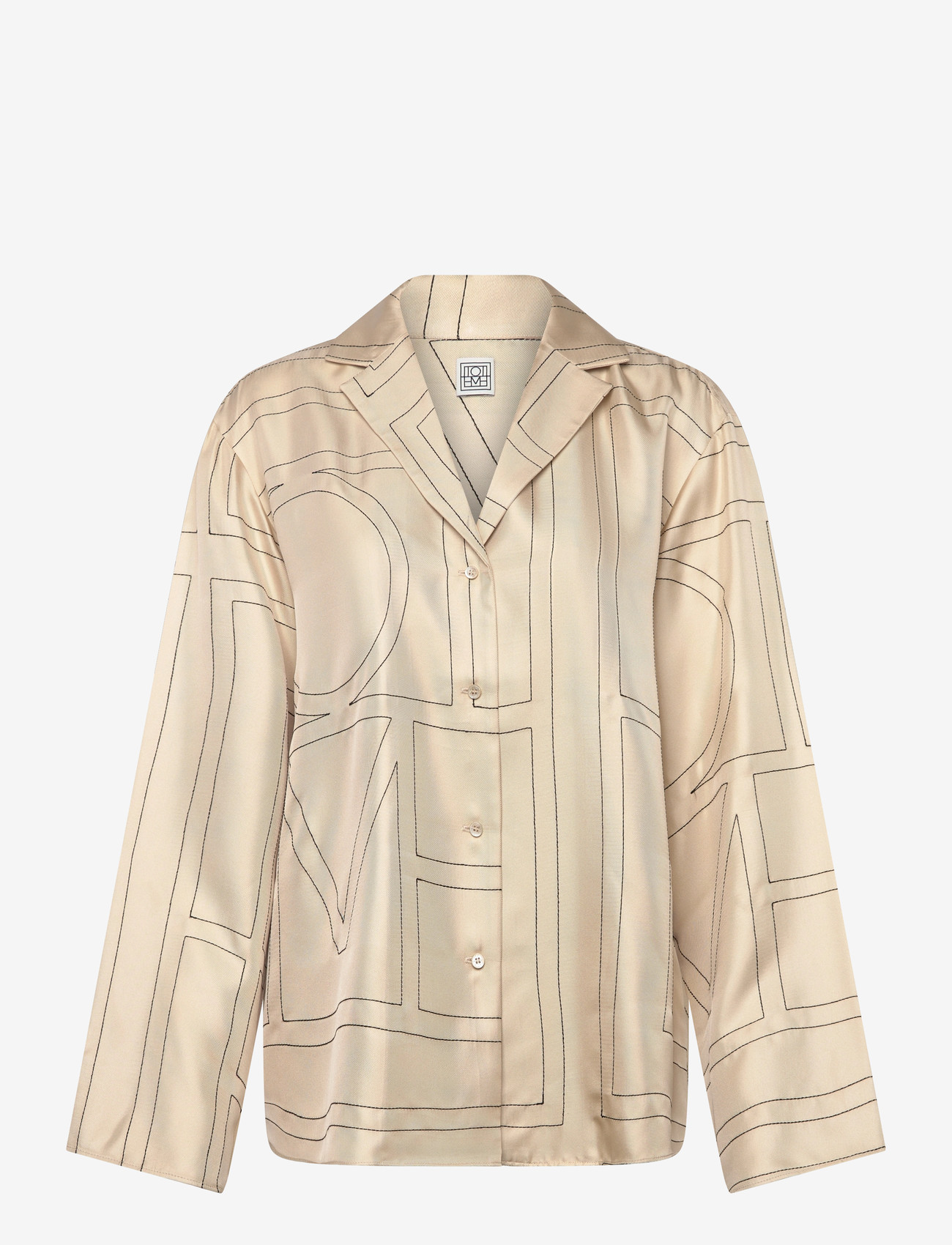TOTEME - Silk Monogram Pajama Shirt - langærmede skjorter - cream - 1
