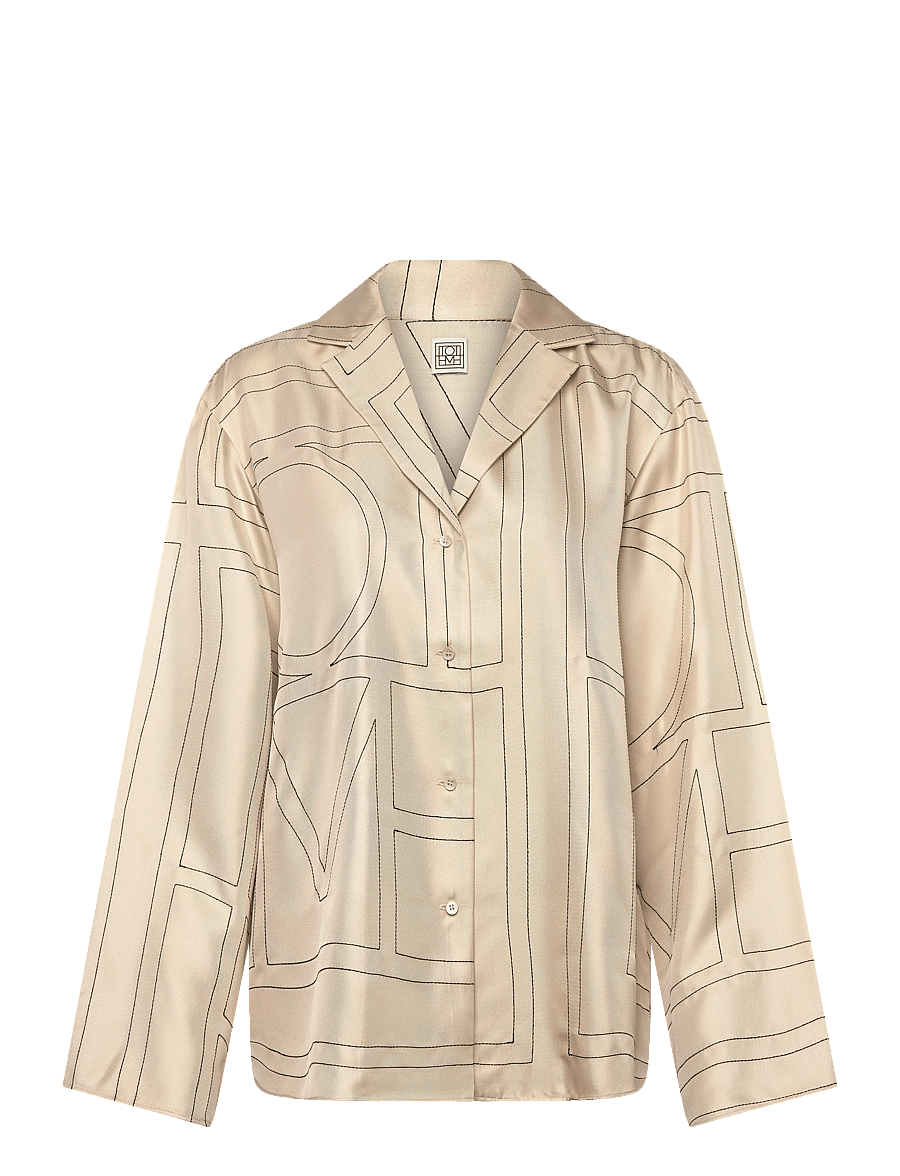 TOTEME - Silk Monogram Pajama Shirt - langärmlige hemden - cream - 1