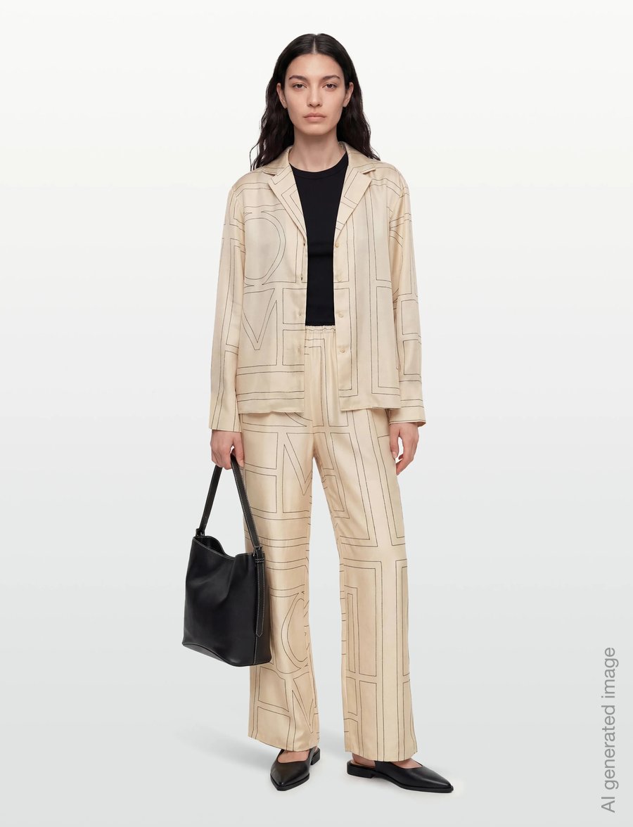 TOTEME - Silk Monogram Pajama Shirt - langärmlige hemden - cream - 0