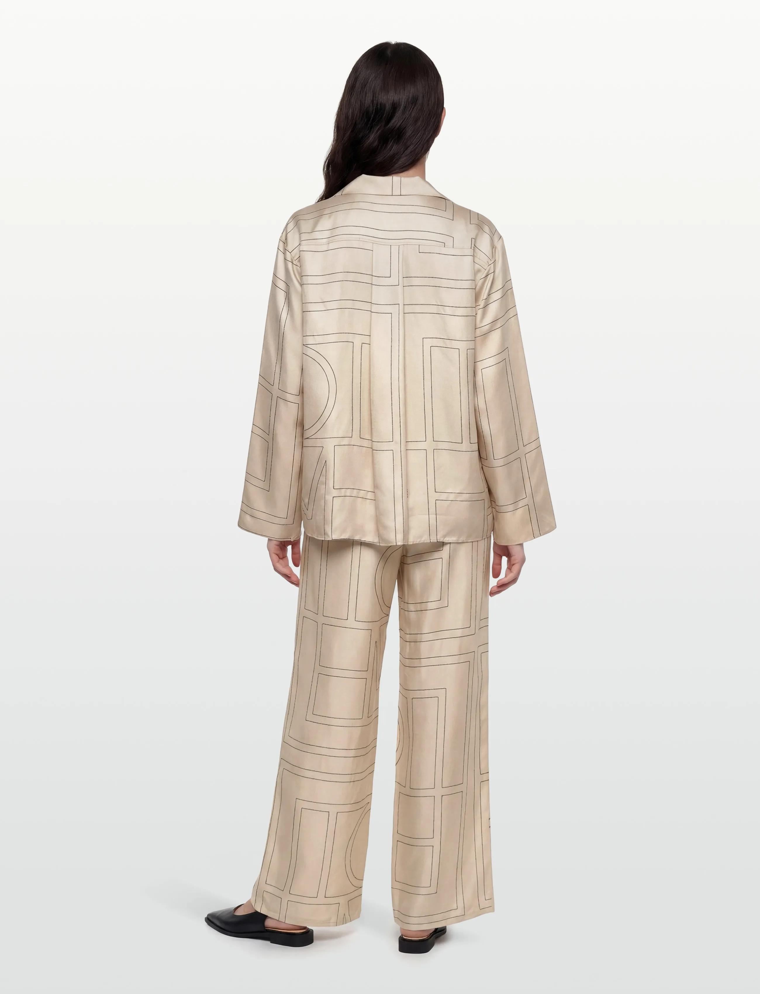 TOTEME - MONOGRAM SILK PJ TOP - langärmlige hemden - cream - 4
