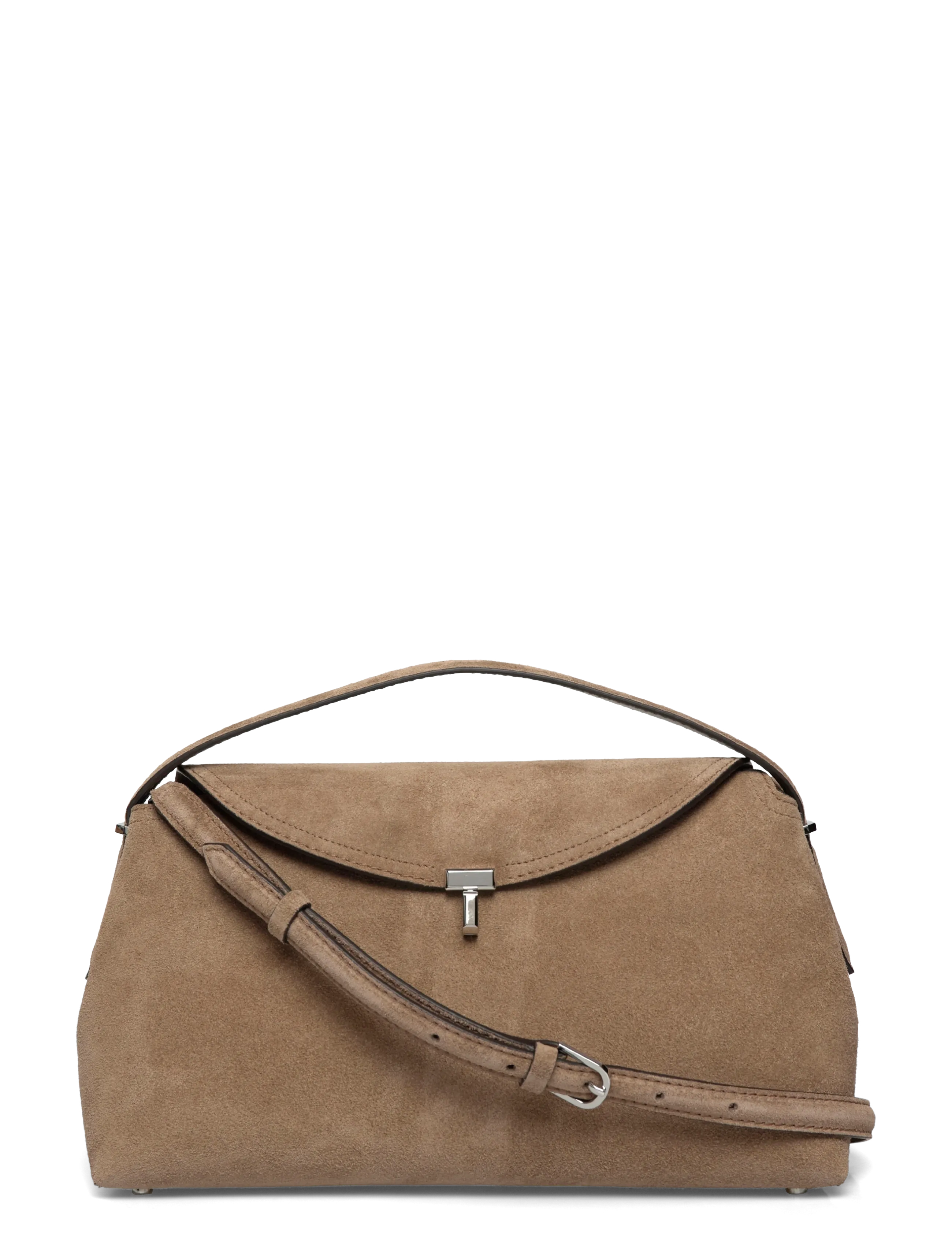 TOTEME T Lock Suede Top Handle Bag, Kvinder, Klap Håndtaske, Brun, Str: ONE SIZE