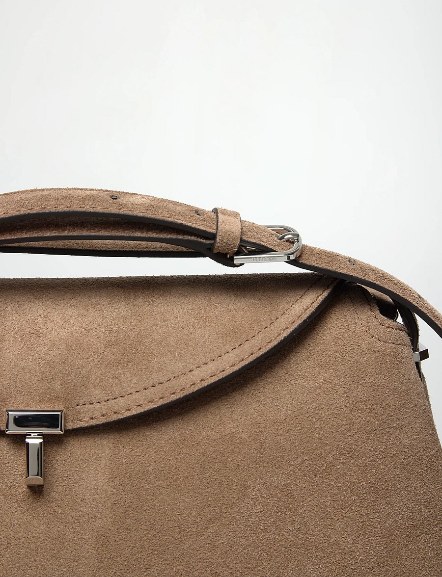 TOTEME - T Lock Suede Top Handle Bag - handväskor - brown - 4