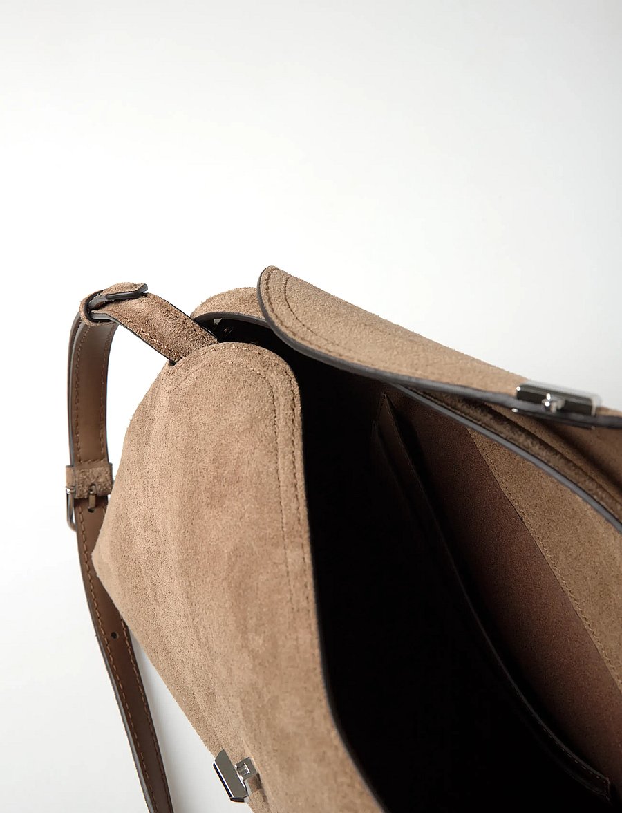 TOTEME - T Lock Suede Top Handle Bag - handväskor - brown - 5