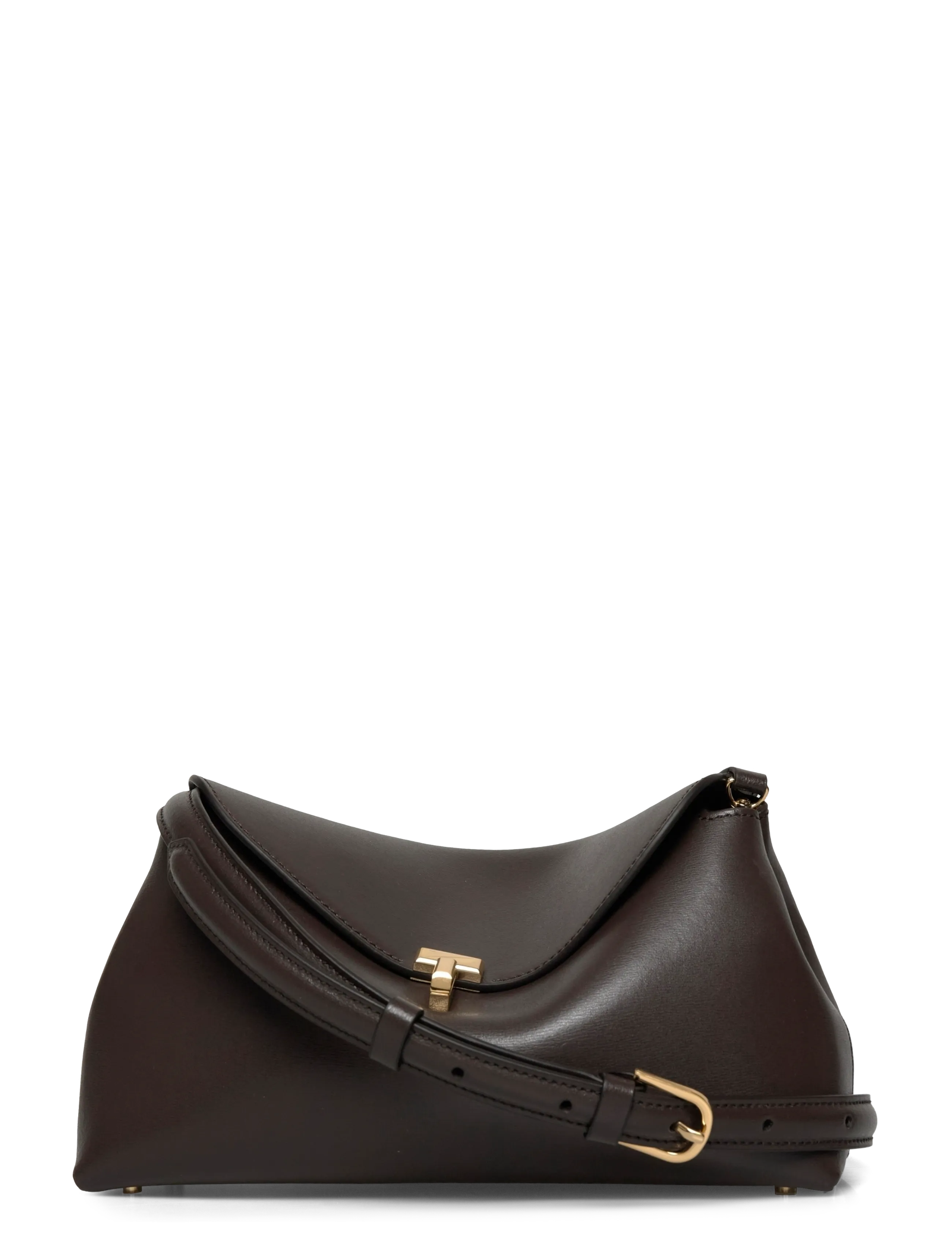 TOTEME T-Lock Small Leather Clutch - Axlartöskur - BROWN / brown