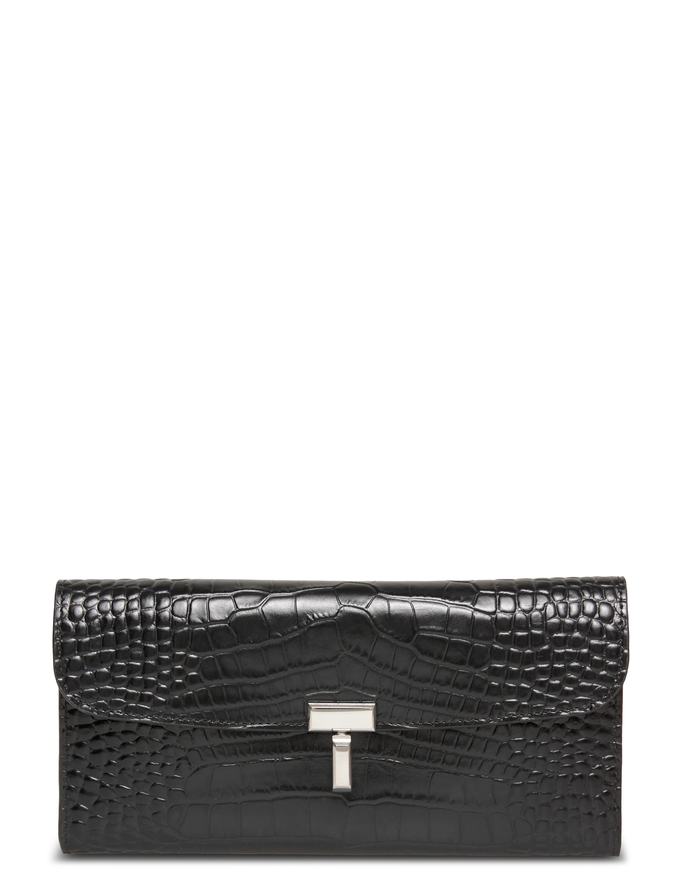 TOTEME T-Lock Croco Print Leather Wallet - Wallets - BLACK / black