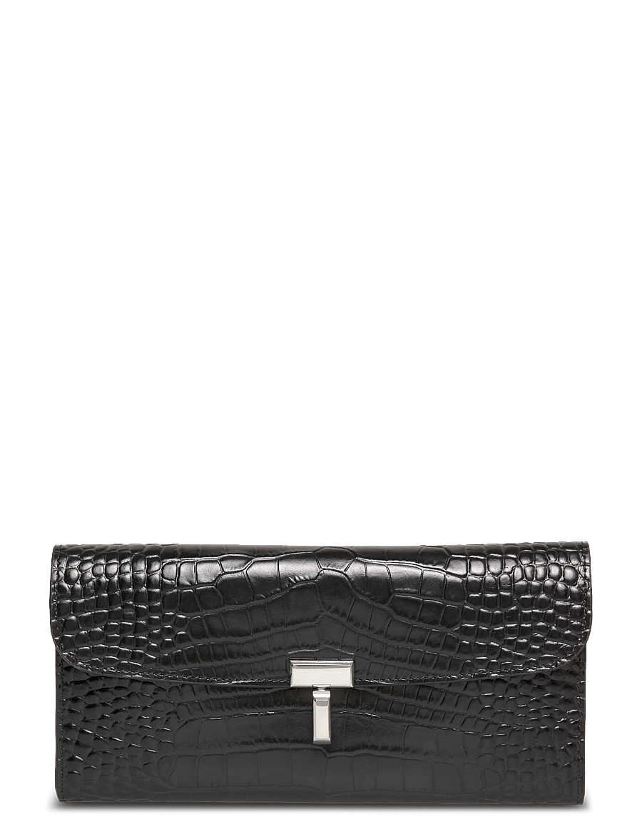 TOTEME - T-Lock Croco Print Leather Wallet - punge - black - 0