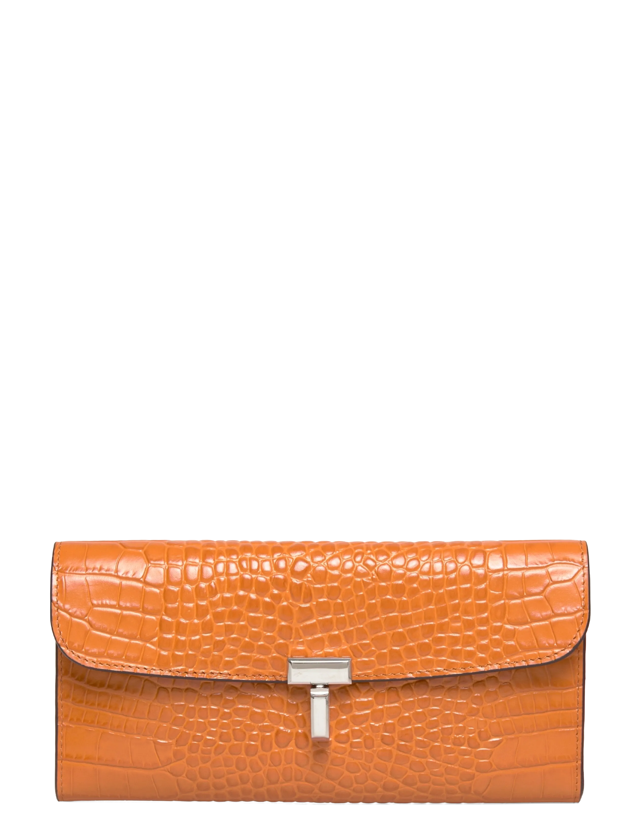 TOTEME T-Lock Croco Print Leather Wallet, One Size, Card Holders & Wallets, Orange - Frauen