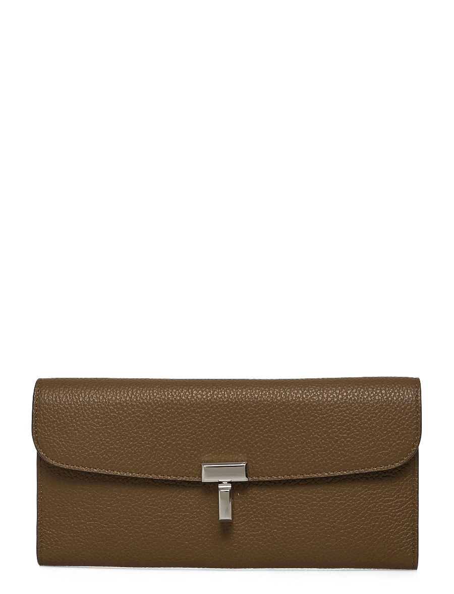 TOTEME - T-Lock Leather Wallet - plånböcker - dark taupe - 0