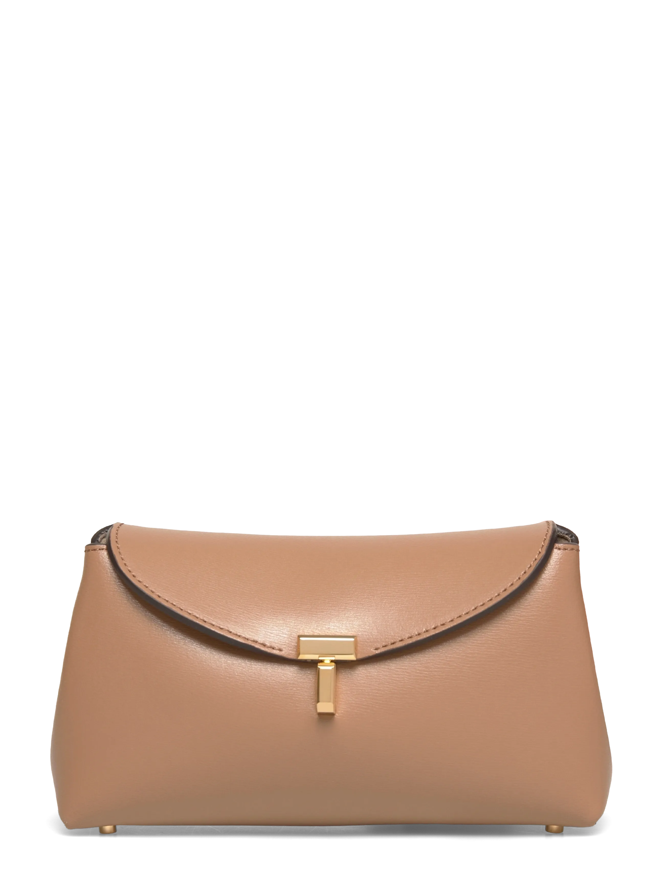TOTEME Mini T-Lock Leather Clutch, One Size, Brown, Tasker > Clutches, Dame