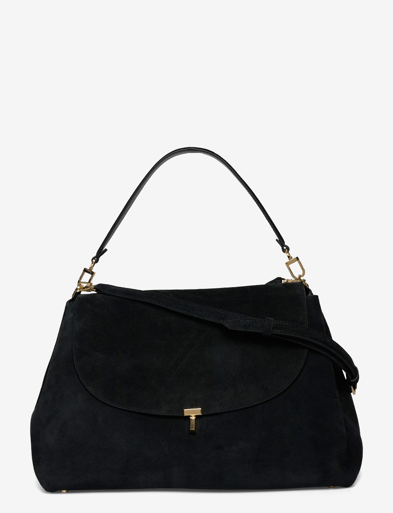 TOTEME - T-Lock Suede Shoulder Bag - skuldertasker - black - 0