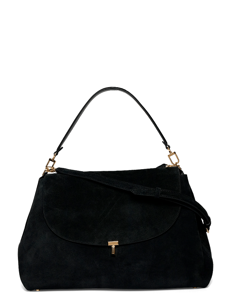TOTEME - T-Lock Suede Shoulder Bag - skuldertasker - black - 0