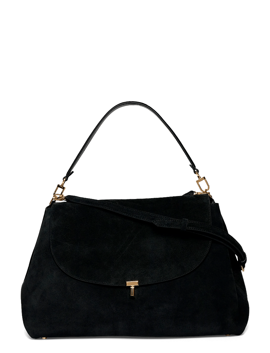 TOTEME - T-Lock Suede Shoulder Bag - axelremsväskor - black - 0