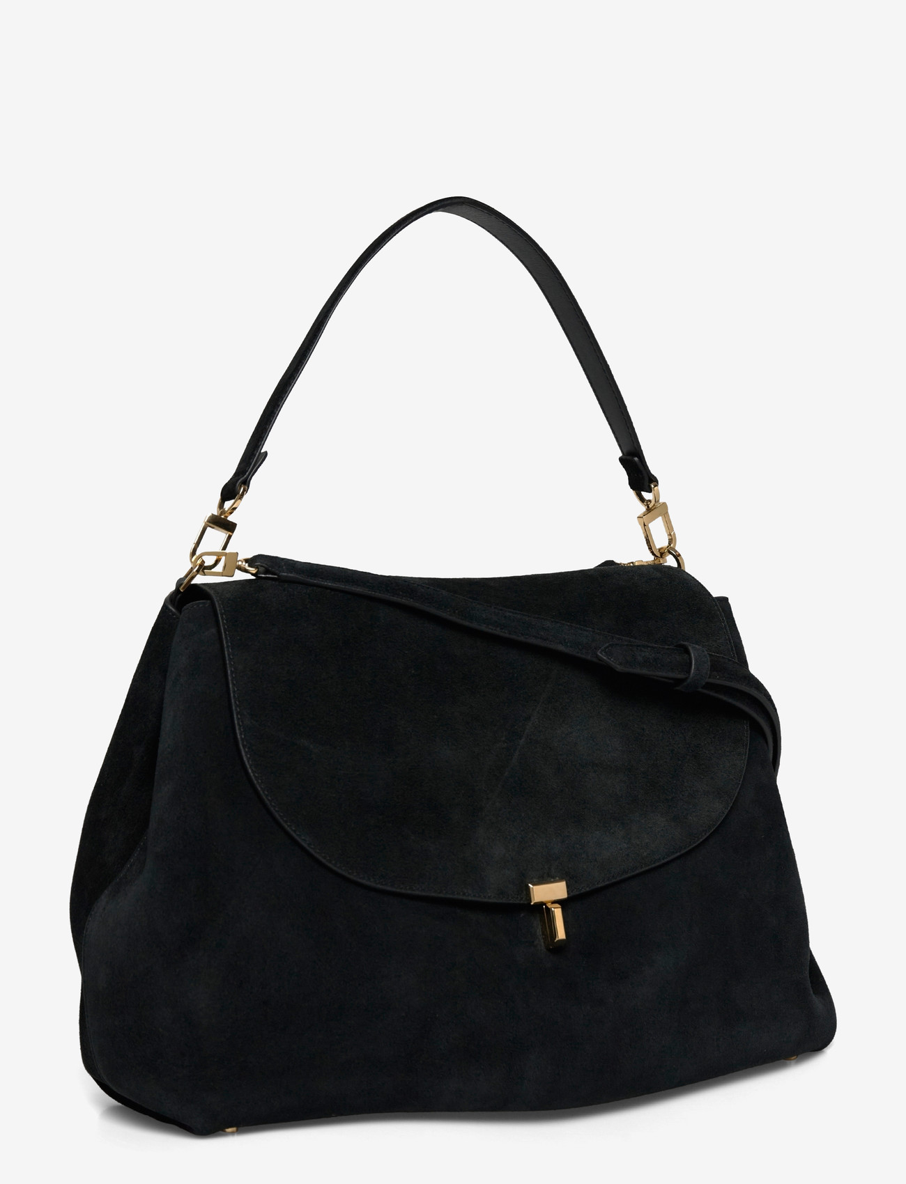 TOTEME - T-Lock Suede Shoulder Bag - skuldertasker - black - 2