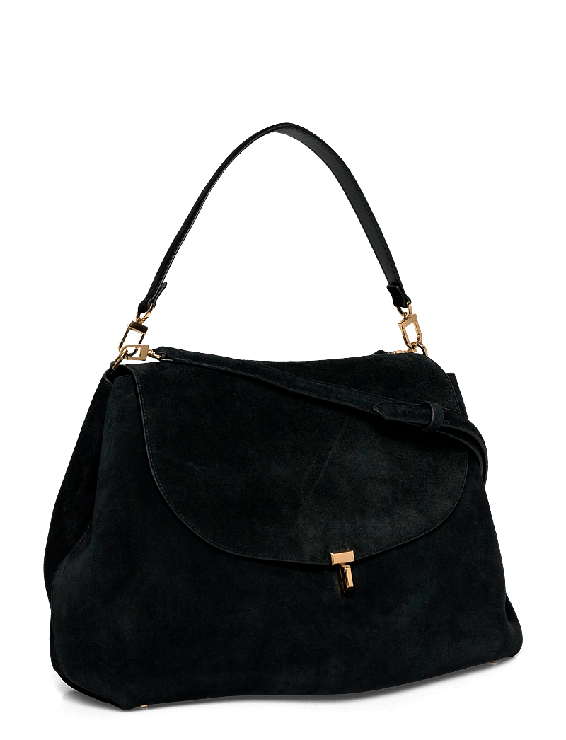 TOTEME - T-Lock Suede Shoulder Bag - skuldertasker - black - 2