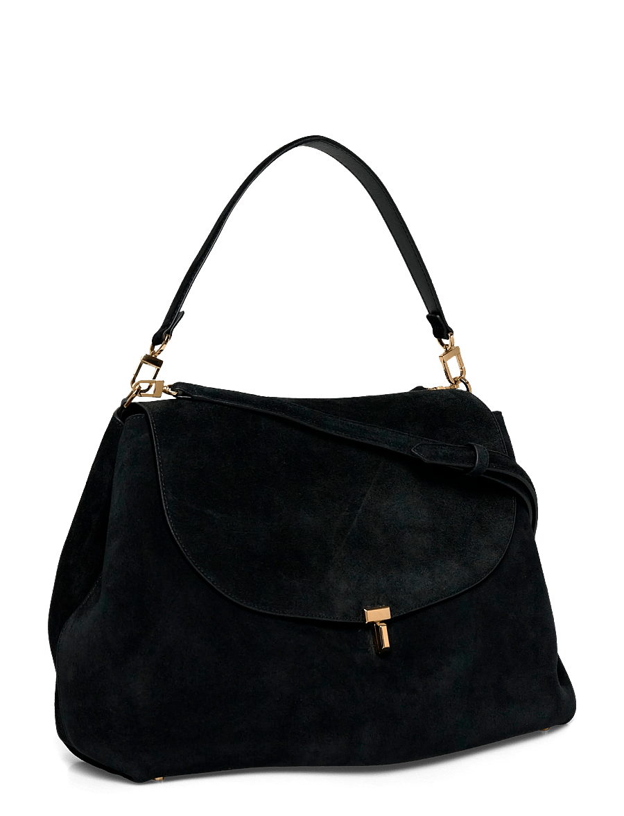 TOTEME - T-Lock Suede Shoulder Bag - axelremsväskor - black - 2