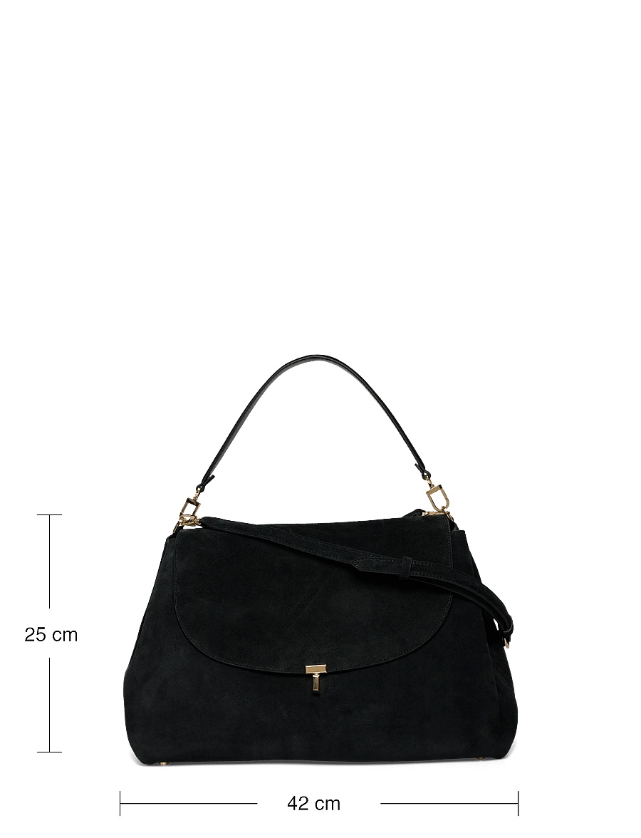 TOTEME - T-Lock Suede Shoulder Bag - axelremsväskor - black - 3