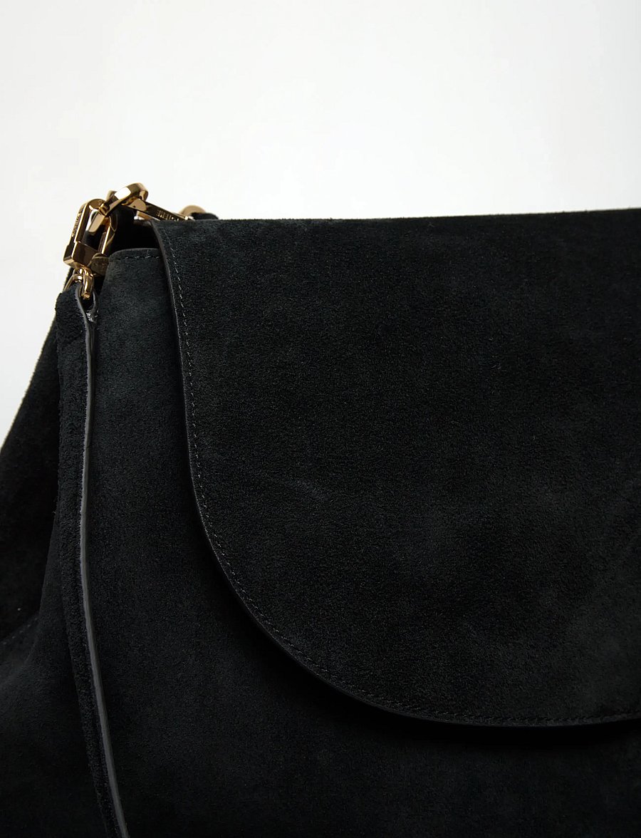 TOTEME - T-Lock Suede Shoulder Bag - axelremsväskor - black - 4