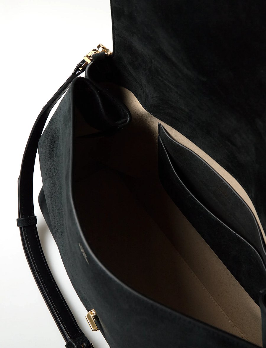 TOTEME - T-Lock Suede Shoulder Bag - axelremsväskor - black - 5