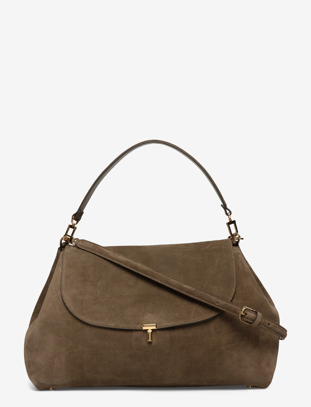 TOTEME - T-Lock Suede Shoulder Bag - skuldertasker - brown - 0