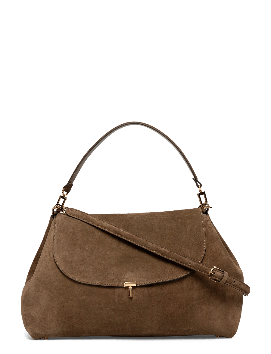 TOTEME - T-Lock Suede Shoulder Bag - shoulder bags - brown - 0