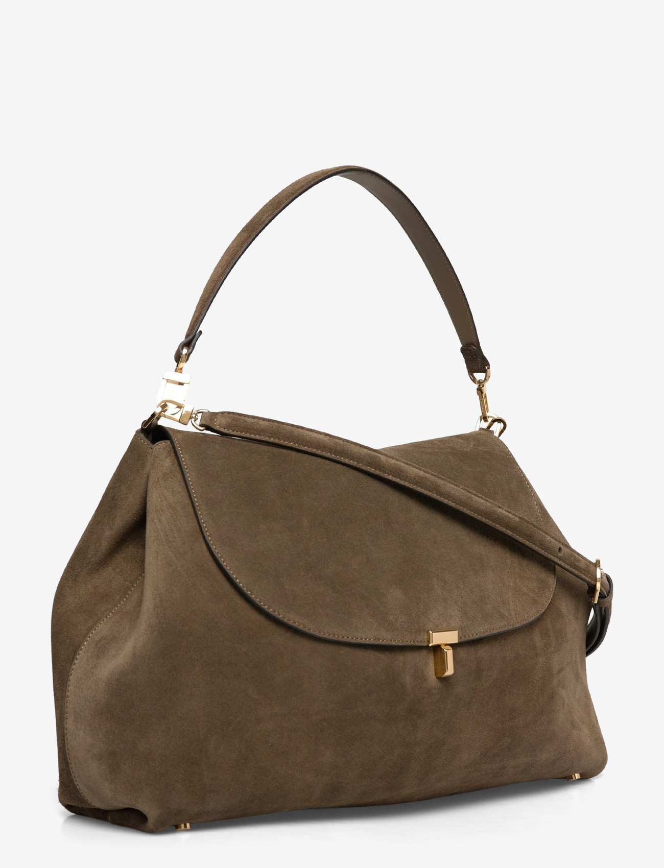 TOTEME - T-Lock Suede Shoulder Bag - skuldertasker - brown - 2
