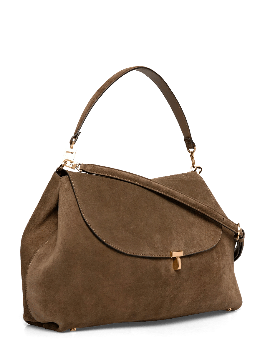 TOTEME - T-Lock Suede Shoulder Bag - shoulder bags - brown - 2