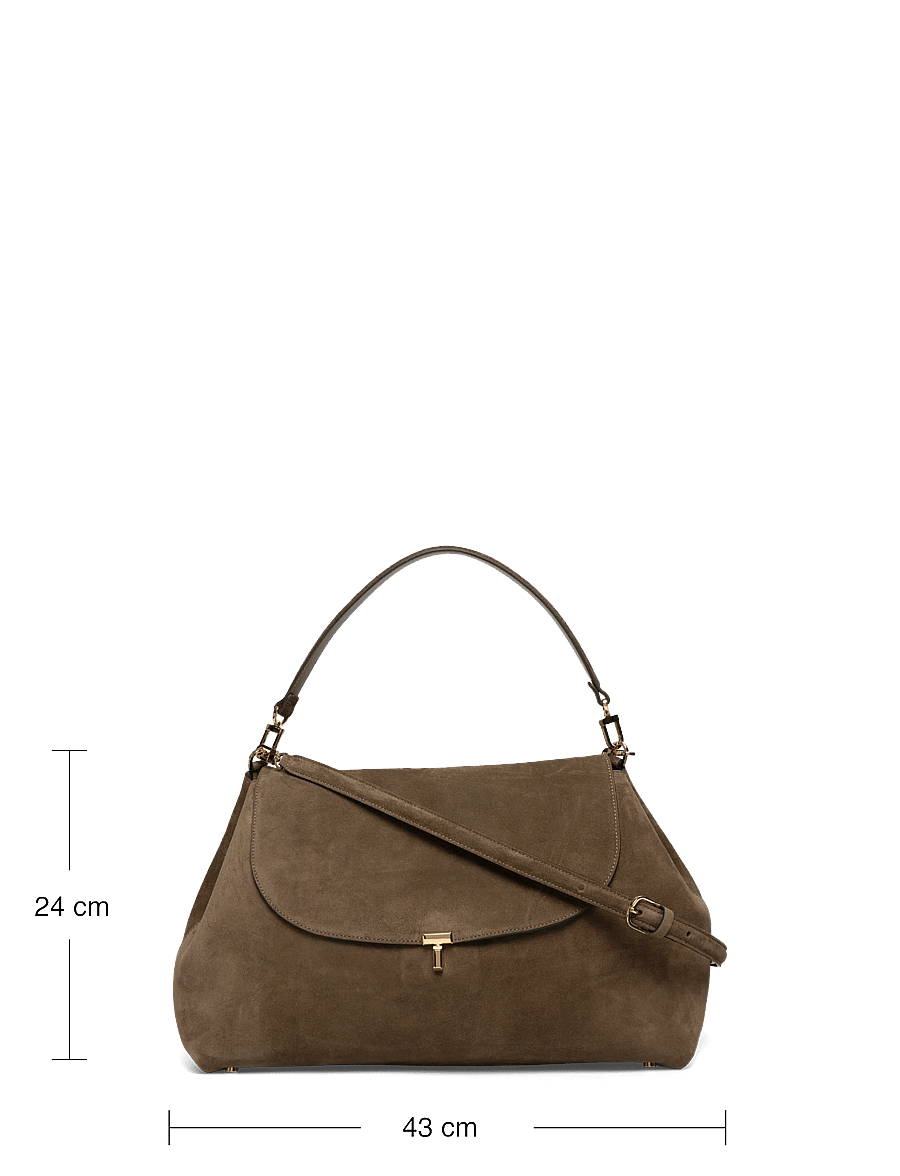 TOTEME - T-Lock Suede Shoulder Bag - shoulder bags - brown - 3