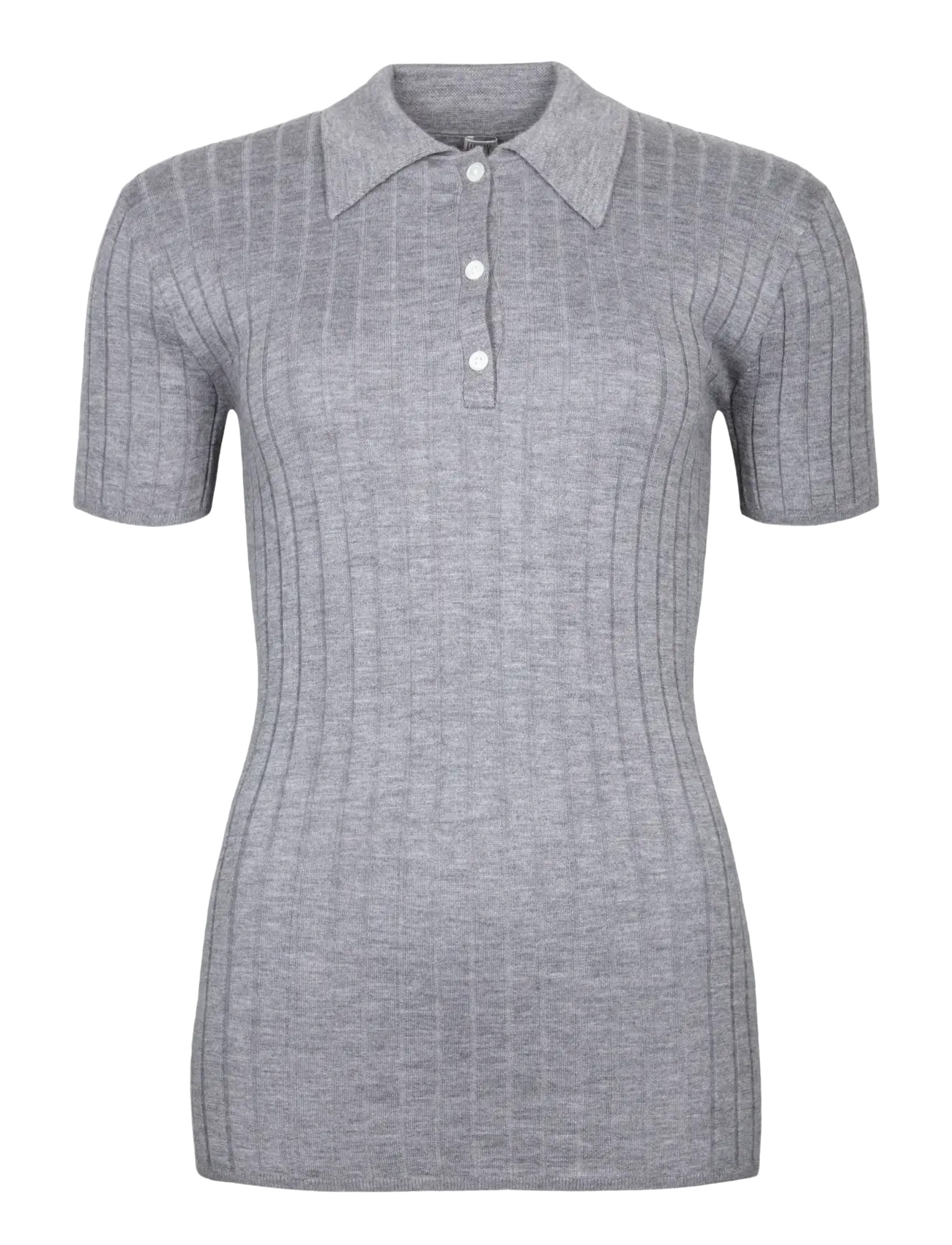 TOTEME Ribbed Cashmere And Silk Polo Shirt - T-shirts & Tops - GREY / grey