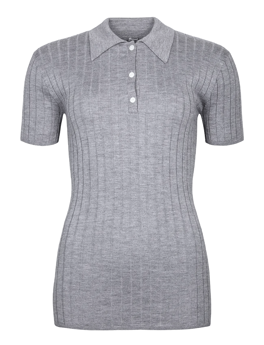 TOTEME - Ribbed Cashmere And Silk Polo Shirt - cashmere - grey - 0