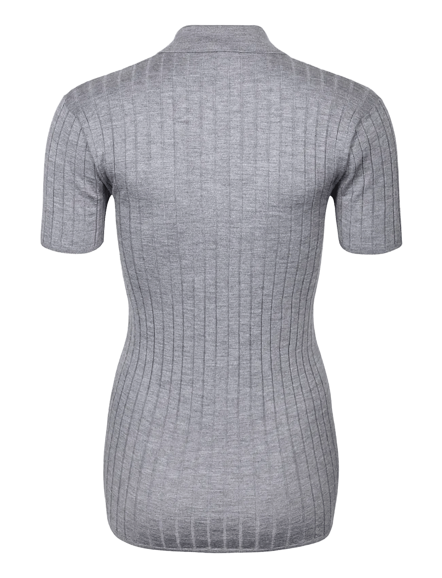 TOTEME - Ribbed Cashmere And Silk Polo Shirt - cashmere - grey - 1