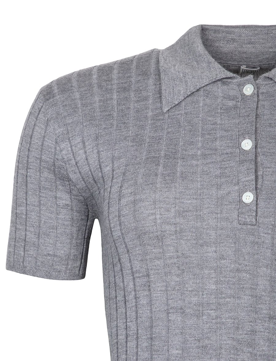 TOTEME - Ribbed Cashmere And Silk Polo Shirt - cashmere - grey - 2