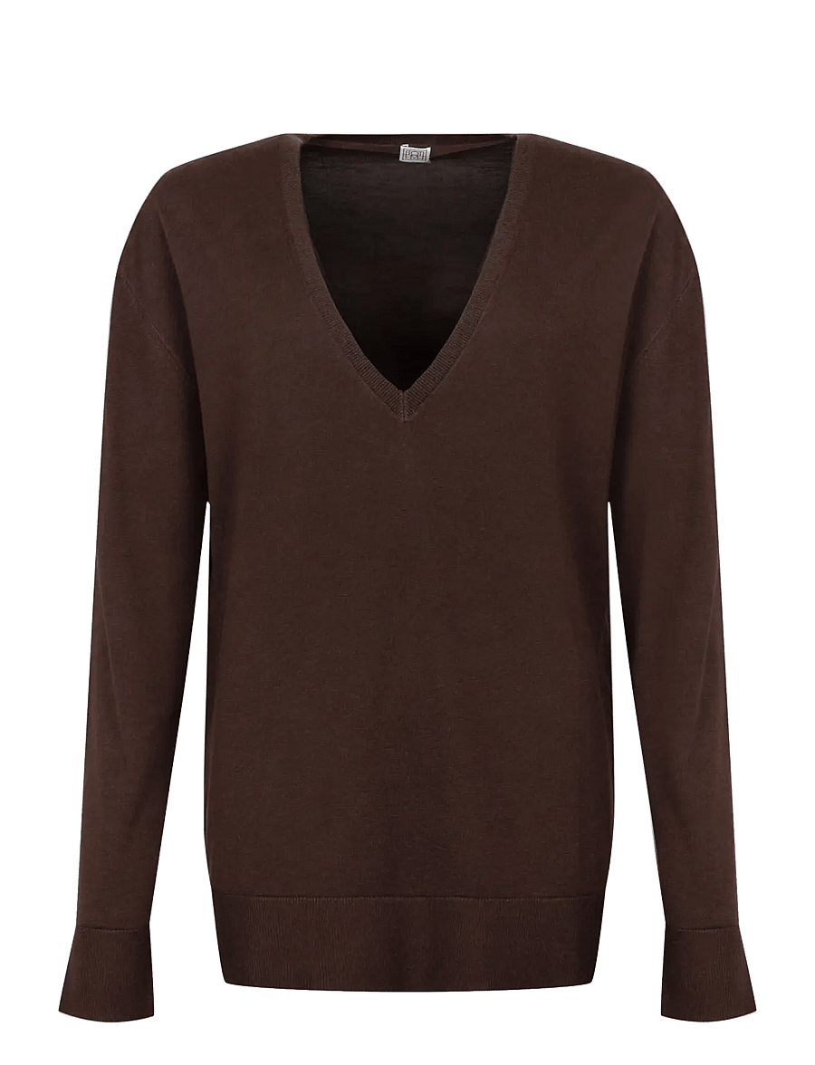 TOTEME - Fine V Neck Knit Sweater - kashmir - brown - 0