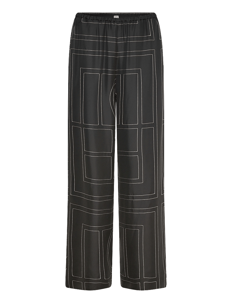 TOTEME - MONOGRAM SILK PJ BOTTOMS - hosen mit weitem bein - black - 0