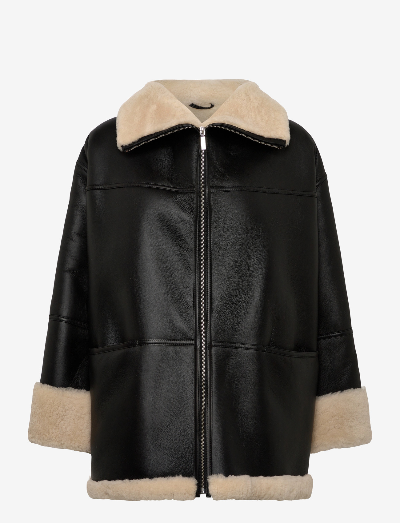 TOTEME - SIGNATURE SHEARLING JACKET - black/off white - 0