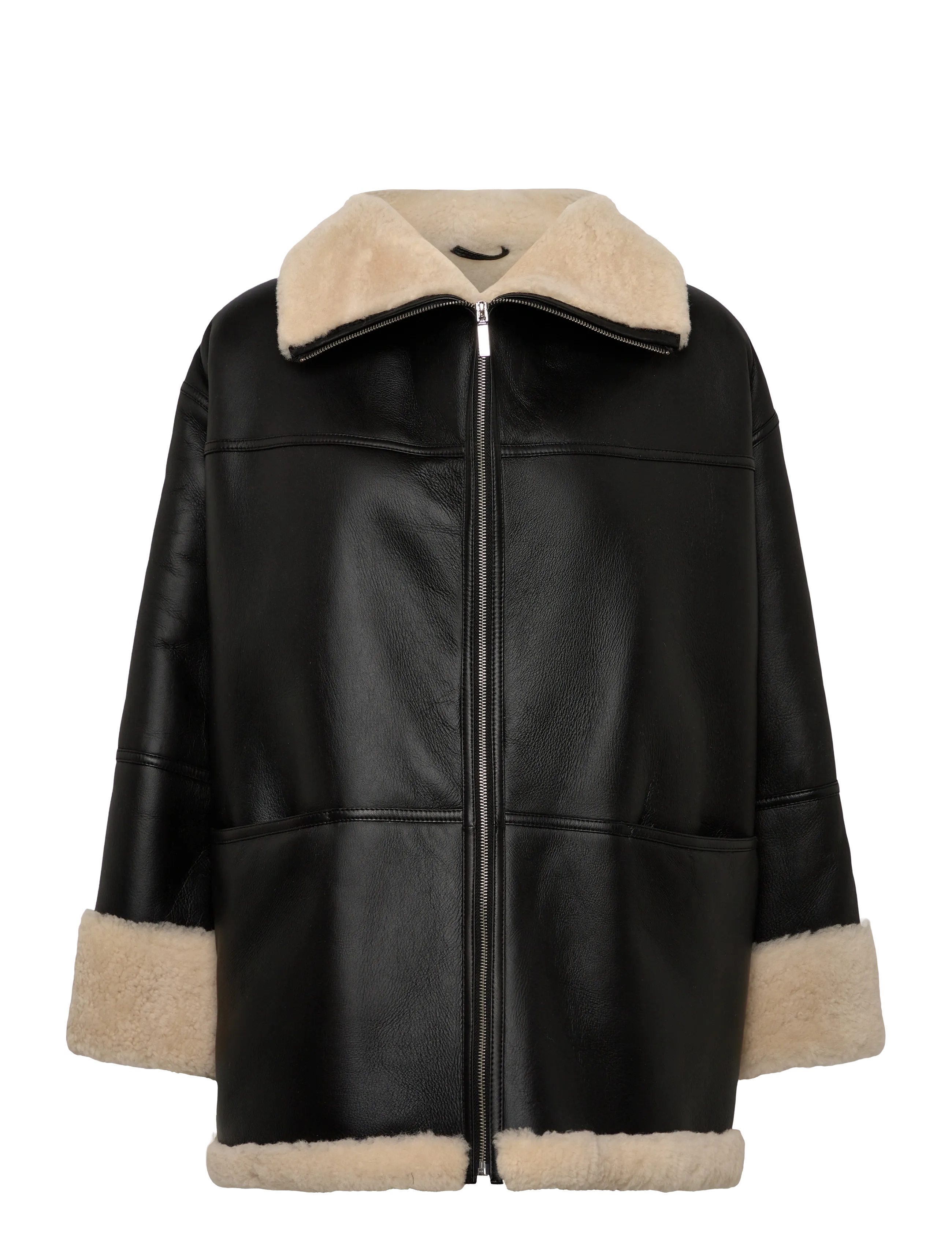 TOTEME SIGNATURE SHEARLING JACKET - Lederjacken - BLACK/OFF WHITE / black