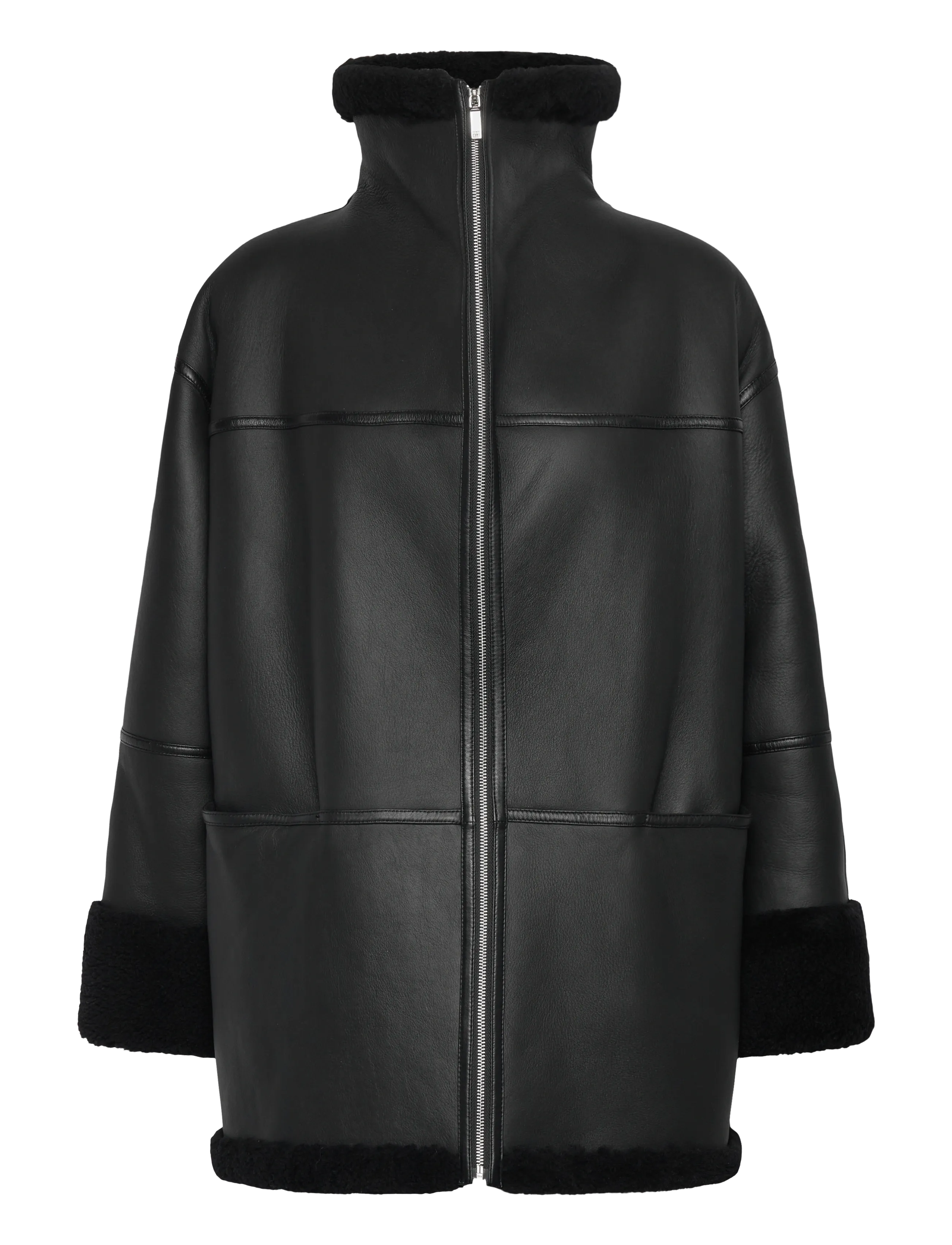 TOTEME SIGNATURE SHEARLING JACKET - Lederjacken - BLACK / black