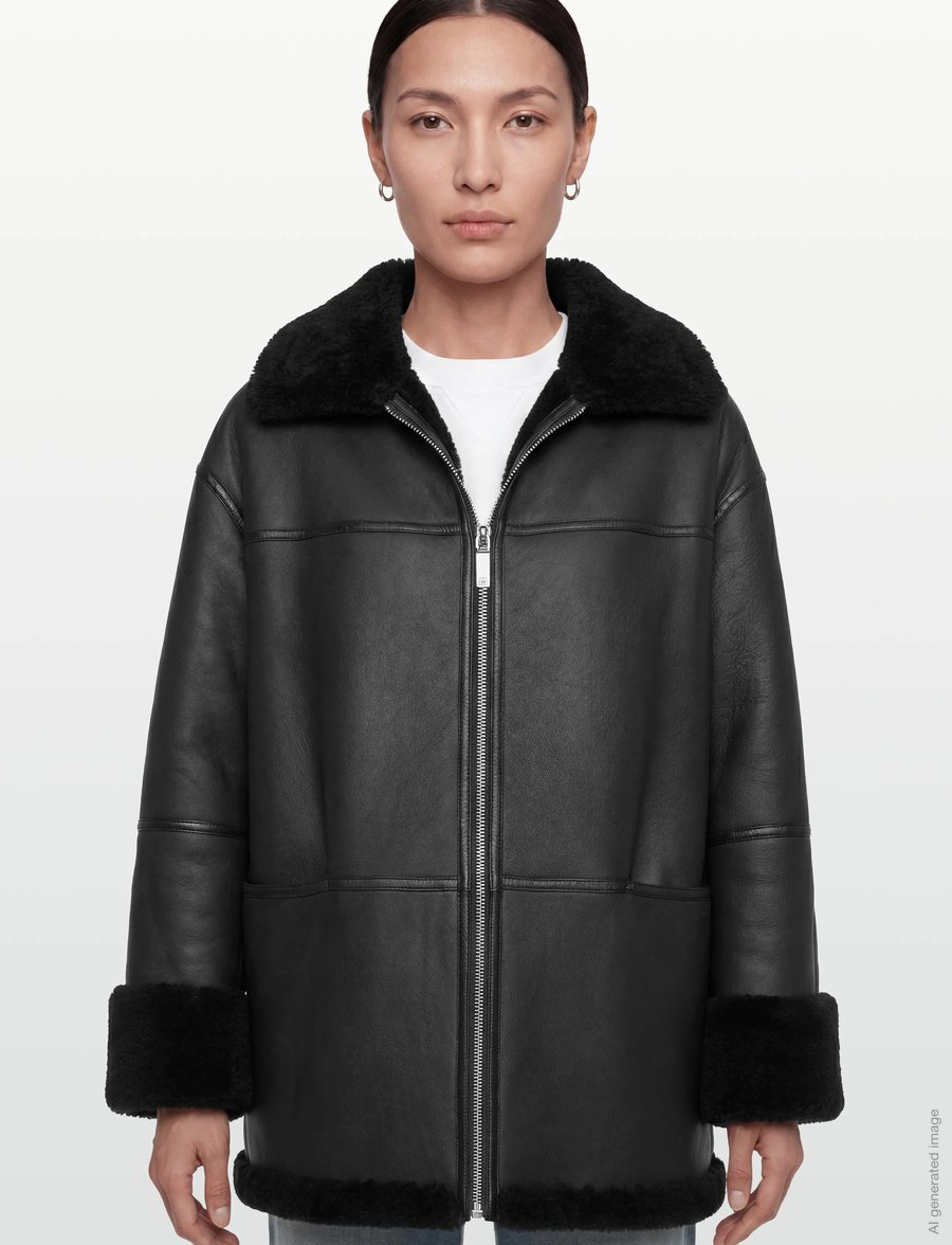 TOTEME - SIGNATURE SHEARLING JACKET - frühlingsjacken - black - 4