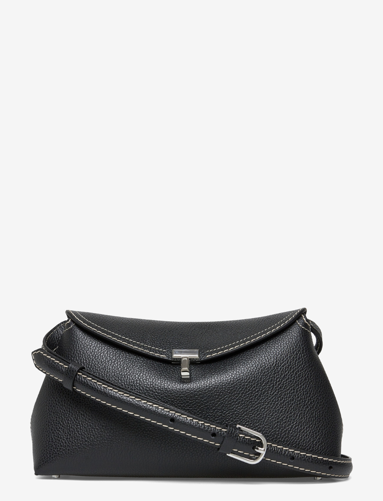 TOTEME - T-LOCK GRAINED-LEATHER CLUTCH - top handle tasker - black - 0